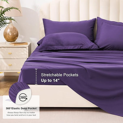 Love's cabin Twin Comforter Set Dark Purple, 5 Pieces Twin Bed in a Bag, All Season Bedding Sets with 1 Comforter, 1 Flat Sheet, 1 Fitted Sheet, 1 Pillowcase and 1 Pillow Sham