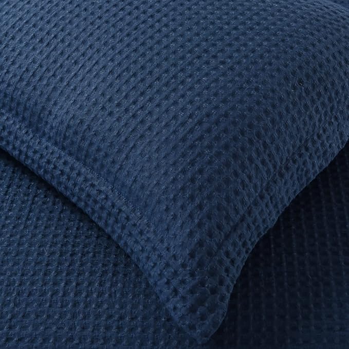 Chezmoi Collection Wilmer 3-Piece Waffle Weave Comforter Set - Soft and Cozy All Season Bedding Set, King, Navy