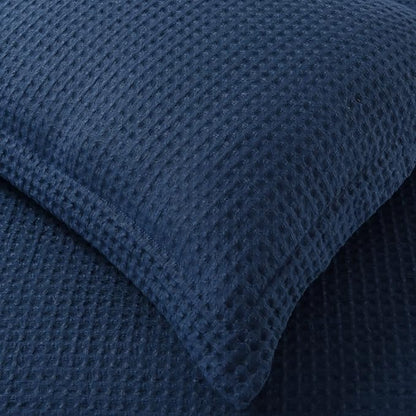Chezmoi Collection Wilmer 3-Piece Waffle Weave Comforter Set - Soft and Cozy All Season Bedding Set, Queen, Navy
