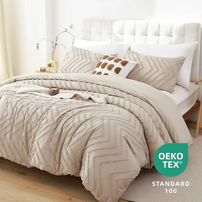 Yirddeo Taupe Comforter King Size 3Pcs, Boho Comforter Set King Taupe Farmhouse Bedding Sets Queen, Vertical Tufted Comforter, Lightweight Neutral Boho Bed Set (1 Comforter, 2 Pillowcases)