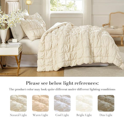 Amélie Home Twin Comforter Set, 2 Pieces Beige Bubble Bedding Set for All Season, Ultra Soft Cozy Comforter, Farmhouse Luxury Gift for Women Home Decor