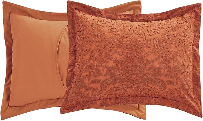 Sunshine Nicole Velvet Jacquard Comforter Set, Velvet Jacquard Face and Brushed Solid Microfiber Reverse, with Light Weight Soft Poly Fill, 3 Pieces Terracotta, Queen