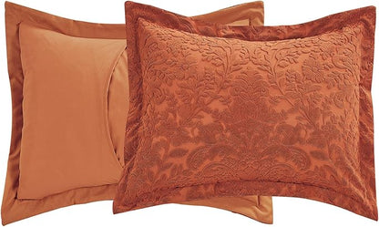 Sunshine Nicole Velvet Jacquard Comforter Set, Velvet Jacquard Face and Brushed Solid Microfiber Reverse, with Light Weight Soft Poly Fill, 3 Pieces Terracotta, Queen