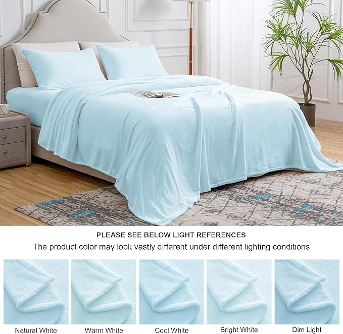 BEDELITE Flannel Sheets King Size Blue - Super Soft Fleece Sheets Set Fluffy Extra Plush, 4 Piece(Include Fitted Sheet, Flat Sheet, 2 Pillowcases)