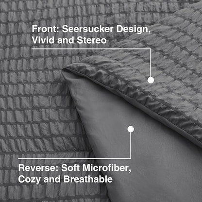 Love's cabin Seersucker Dark Grey California King Comforter Set, 7 Pieces California King Bed in a Bag, All Season Bedding Sets with Comforter, Flat Sheet, Fitted Sheet, Pillowcase and Pillow Sham | Soft, Breathable, Lightweight
