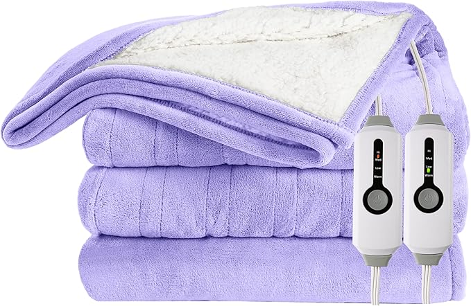 Electric Heated Blanket 84"x90" Queen Size Microplush Cover Blanket, 4 Heat Settings & 10 Hours Auto Off, Cozy & Warm for All Night, Machine Washable, Light Purple