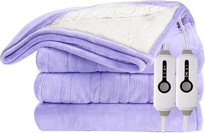 Electric Heated Blanket 84"x90" Queen Size Microplush Cover Blanket, 4 Heat Settings & 10 Hours Auto Off, Cozy & Warm for All Night, Machine Washable, Light Purple