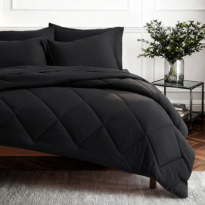 Bedsure 7 Pieces Full Comforter Set Premium Series, Hotel Luxury Soft Bed in a Bag, Goose Down Alternative, Safe for Sensitive Skin Bedding Comforter All Season Medium Warmth, Black Full Size