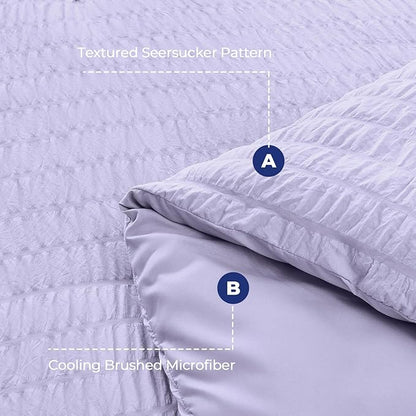 HYMOKEGE Light Purple Twin XL Comforter Set Seersucker 5 Pieces, All Season Luxury Bed in a Bag for Bedroom, Bedding Set with Comforter, Sheets, Pillowcase & Sham