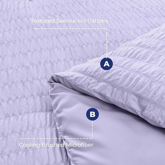 HYMOKEGE Light Purple Twin Comforter Set Seersucker 5 Pieces, All Season Luxury Bed in a Bag for Bedroom, Bedding Set with Comforter, Sheets, Pillowcase & Sham