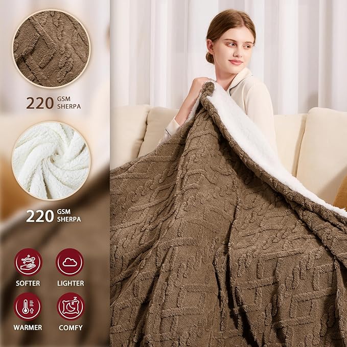 Heated Electric Blanket Twin Size-62"x84" Heating Blanket with 10 Heating Levels & 5 Time Settings Over-Heat Protection，Winter Warmer for Adults with ETL Certification（Beige）