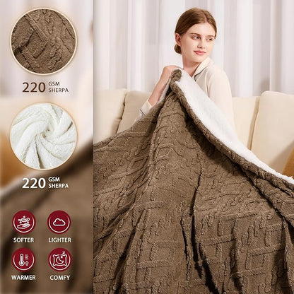 Heated Electric Blanket Twin Size-62"x84" Heating Blanket with 10 Heating Levels & 5 Time Settings Over-Heat Protection，Winter Warmer for Adults with ETL Certification（Beige）