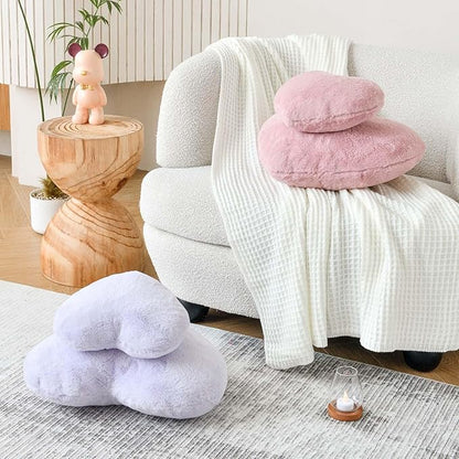 Lavender Heart Pillows, Cute Heart Decorative Pillow, Heart Shaped Throw Pillows for Bed, Faux Rabbit Fur Plush Hoom Decor Pillow Cushion for Chair Sofa Living Room (Mini 12.9" x 9.8")