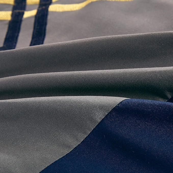 Chezmoi Collection Arden 7-Piece Modern Pleated Stripe Embroidered Zigzag Bedding Comforter Set (Oversized King, Navy/Gray/Yellow/White)