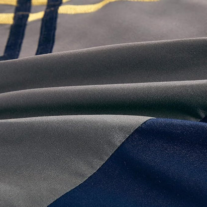 Chezmoi Collection Arden 7-Piece Modern Pleated Stripe Embroidered Zigzag Bedding Comforter Set (Oversized King, Navy/Gray/Yellow/White)