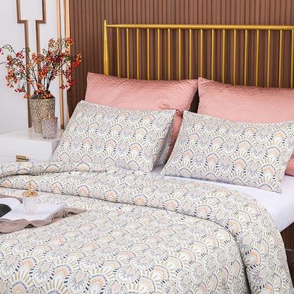 CLOTHKNOW Aztec Boho Queen Comforter Set 3Pcs Ivory Bedding Comforter Sets Geometric Bed Comforter with 2 x Pillow Cases