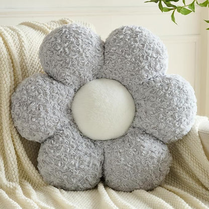 Flower Pillows, Decorative Throw Pillow with Soft Plush for Couch, Flower Shaped Pillow Home Decor Daisy Pillow for Bed (Grey, 19.6 Inches)