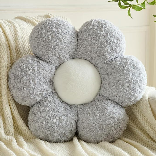 Flower Pillows, Decorative Throw Pillow with Soft Plush for Couch, Flower Shaped Pillow Home Decor Daisy Pillow for Bed (Grey, 19.6 Inches)