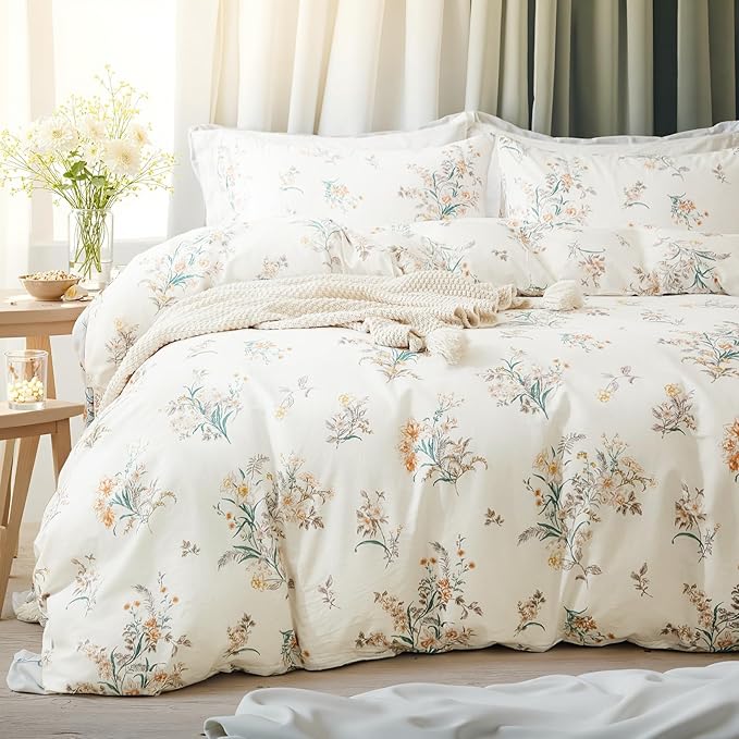 100% Cotton Comforter King Size Vintage Floral Bedding Set Reversible Botanical Comforter Set 3 Pcs Cottagecore Aesthetic Soft Bedding Sets for All Season