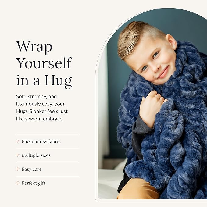 Minky Couture Hugs Blanket - Extra Plush Blanket for Premium Gifting - Stretchy Bubbled Cozy Throw - Silky Smooth - Durable & Machine-Washable - Travel-Friendly - Monster, Navy