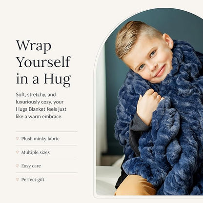 Minky Couture Hugs Blanket - Extra Plush Blanket for Premium Gifting - Stretchy Bubbled Cozy Throw - Silky Smooth - Durable & Machine-Washable - Travel-Friendly - Grande, Navy