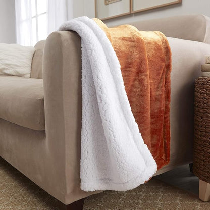 Genteele Sherpa Throw Blanket Super Soft Reversible Ultra Luxurious Plush Blanket, 40 x 50 inches, Burnt Orange/White