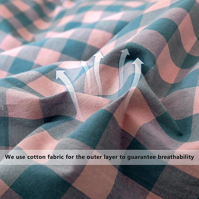 VM VOUGEMARKET Girls Comforter Set Twin XL Pink Blue Plaid Gingham Down Comforter with 2 Pillowcases,Modern Cozy Purple Grid Bedding Quilt Set 68"x90"