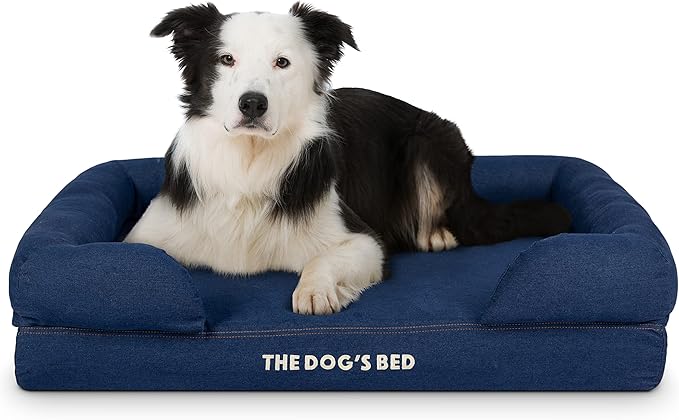 The Dog’s Bed Orthopedic Memory Foam Dog Bed with Bolsters, Oxford Fabric, Blue Denim, L