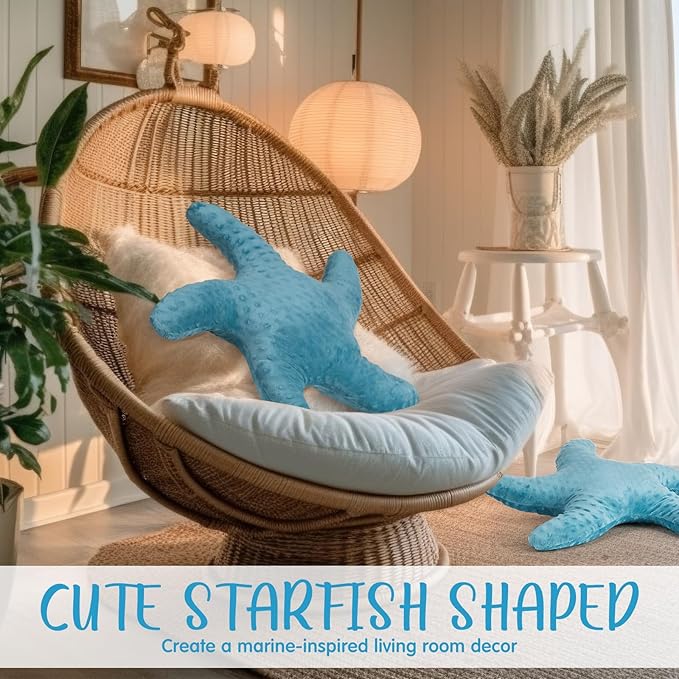 Fumete Starfish Pillow Beach Starfish Shaped Throw Pillows 20'' Stuffed Animal Cute Plush Coastal Decor Ocean Star Pillow Plush Cushion for Bedroom Living Room Sofa Couch(Green,2 Pcs)