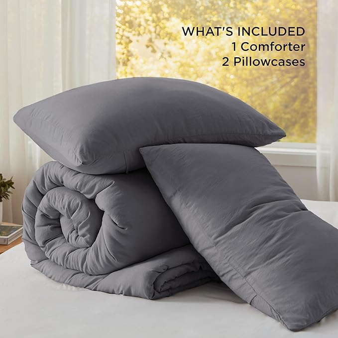 Bedsure Super King Comforter Set, Dark Grey Soft Prewashed Bedding for All Seasons, 3 Pieces GentleSoft™ Bed Set, 1 Lightweight Comforter (120"x120") and 2 Pillowcases (20"x36")