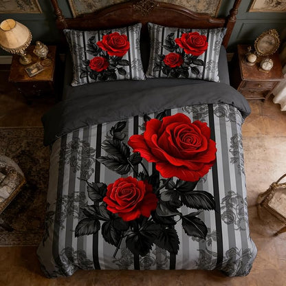 Red Rose Comforter Set Twin Size for Girls, Black Floral Bedding Set for Vintage Country Bedroom Decor - 2Piece Soft Fluffy Microfiber Quilted Set with 1 Pillowcase, 68"x86"