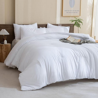Paxrac Classic Pure White California King Comforter, 3 Pieces Oversized King Comforter Set, Lightweight Solid Bedding Set, All Seasons Soft Cal King Comforter Set (104x96In Comforter & 2 Pillowcases)