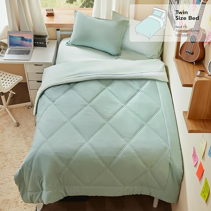 Joiedomi Twin Comforter Set with Sheets Sage Green, 5 Pieces Twin Bedding Sets with 1 Down Alternative Comforter, 1 Flat Sheet, 1 Fitted Sheet, 1 Pillowcase and 1 Pillow Sham Bed in a Bag All Seasons