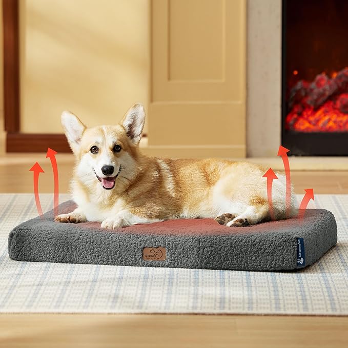 Bedsure Self Warming Dog Bed for Medium Dogs - Comfy Cat Beds with Removable Washable Cover, Orthopedic Egg Crate Foam Pet Mat, Suitable for Pet Up to 30 lbs (Non Electric)