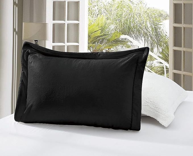 Elegant Comfort Super Soft Sherpa Comforter 3-Piece Set Premium Quality, Heavy Weight Reversible Down Alternative Micro-Suede, Sherpa Comforter, Queen, Black Satin