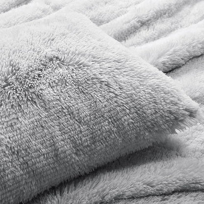 Lush Decor Emma Soft Fluffy Faux Fur Kids College Dorm Oversized Comforter Set, Twin-XL, Light Gray - Warm Plush 2 Piece Bedding Set