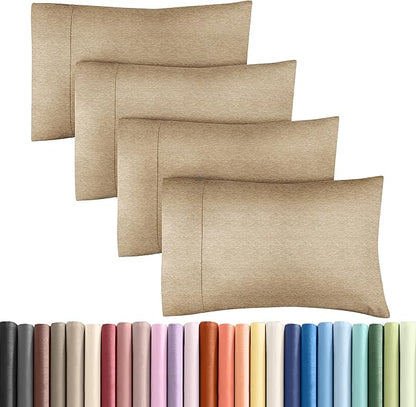 Queen Pillow Cases Set of 4 - Ultra Soft Hotel Quality Pillowcase Covers - Comfy, Cozy & Wrinkle Free - Shrinkage and Fade Resistant - Machine Washable Pillow Protectors - 4 Piece Set - Heathered Tan