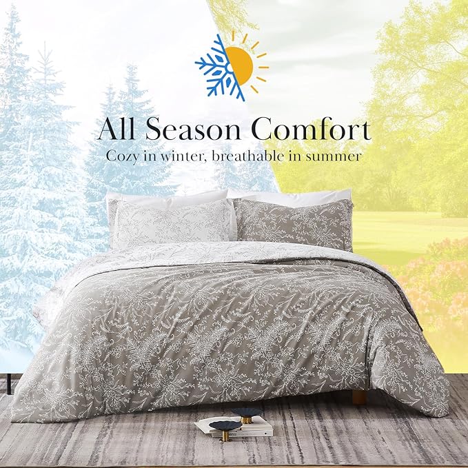 Southshore Fine Living, Inc. King Size Comforter Set, Down Alternative Floral Comforter with Matching Pillow Shams, Reversible Bedding Sets, Fits Cal King, Winter Brush Warm Sand/White