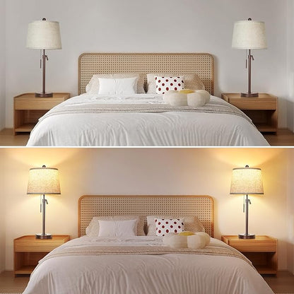 Table Lamps Set of 2, 22" to 30"Adjustable Height Bedside Lamps for Living Room 3 Color Temperatures Tall Nightstand Lamps Modern Brown Table Lamp for Bedroom Office End Table (Bulbs Included)