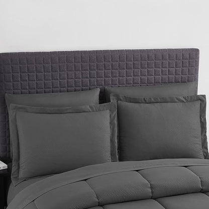 King Size Comforter Set 8 Piece Bed in a Bag with Bed Skirt, Fitted Sheet, Flat Sheet, 2 Pillowcases, 2 Pillow Shams, King, Checkered Gray