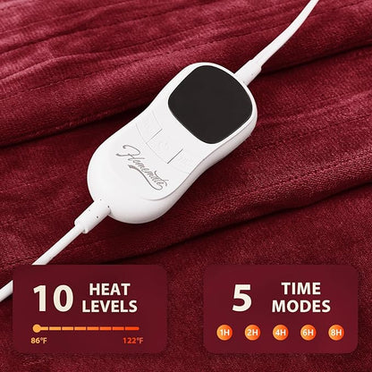 Homemate Electric Heated Blanket Queen Size - 84"x90" Heating Blanket Queen Size Dual Control 1/2/4/6/8 Hours Auto-Off 10 Heat Level Over-Heat Protection Flannel Sherpa ETL Certification