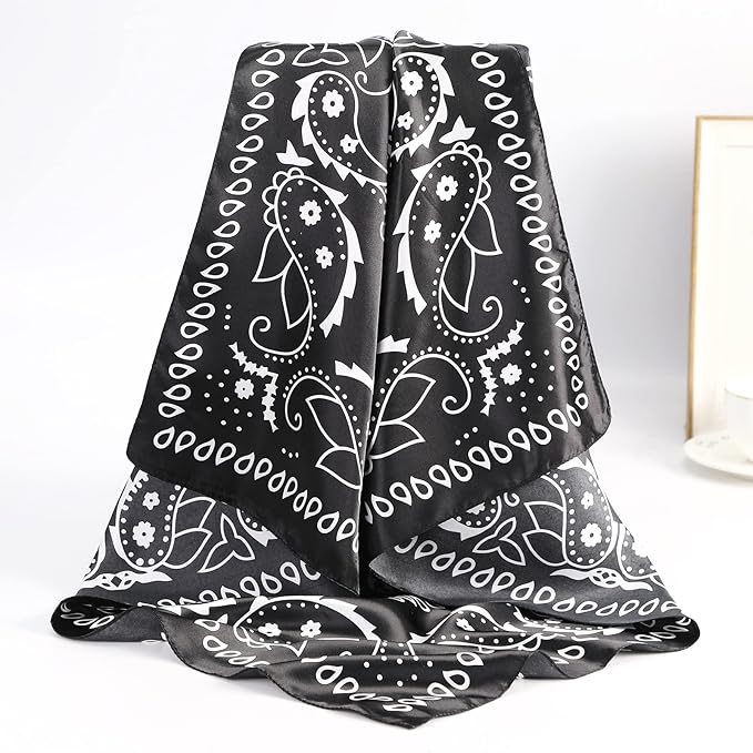 AWAYTR 35” Satin Large Square Head Scarves - 4PCS Silk Like Neck Scarf Hair Sleeping Wraps Satin Silk Scarfs for Women
