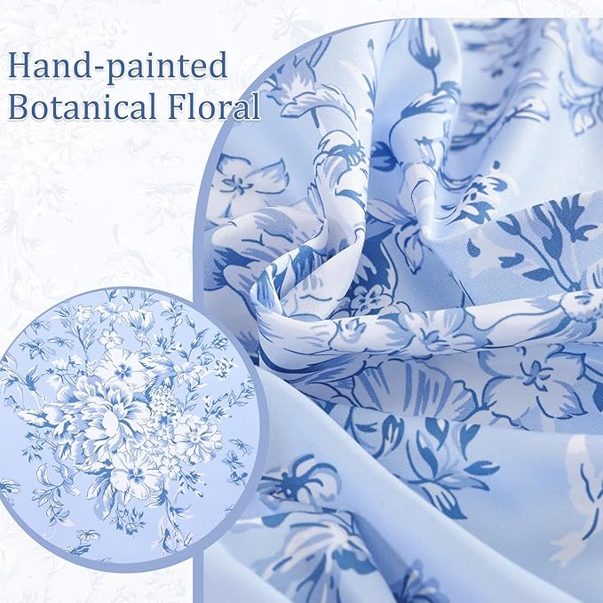 WONGS BEDDING King Size Comforter Set, 8 Pieces Blue Floral Bed in a Bag Comforter Sets, Botanical Print Soft Fluffy Microfiber Complete Bedding Sets for All Season (90"x104")