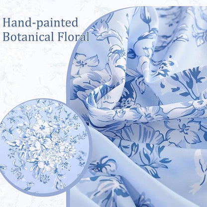 WONGS BEDDING King Size Comforter Set, 8 Pieces Blue Floral Bed in a Bag Comforter Sets, Botanical Print Soft Fluffy Microfiber Complete Bedding Sets for All Season (90"x104")