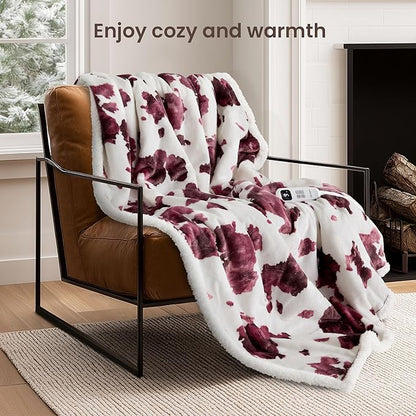 Heated Blanket Throw Blanket – Fast Heating Blanket with 10 Heat Settings & 4 Timer Options, Cozy Soft Fleece Sherpa, Washable, Warm Gifts for Grandma