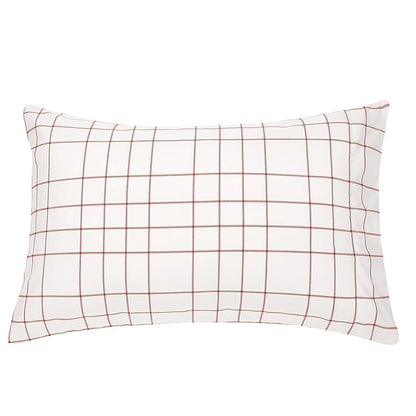 Amazon Basics Full/Queen Comforter Set with Plaid, Striped Sheets, 7-Piece Red Simple Stripe Bedding, Lightweight Microfiber Bed-in-a-Bag