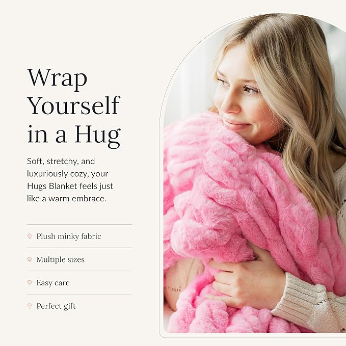 Minky Couture Hugs Blanket - Extra Plush Blanket for Premium Gifting - Stretchy Bubbled Cozy Throw - Silky Smooth - Durable & Machine-Washable - Travel-Friendly - Travel, Pink