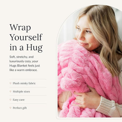 Minky Couture Hugs Blanket - Extra Plush Blanket for Premium Gifting - Stretchy Bubbled Cozy Throw - Silky Smooth - Durable & Machine-Washable - Travel-Friendly - Travel, Pink