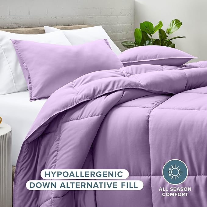 Bare Home Comforter Set - Queen Size - Ultra-Soft - Goose Down Alternative - Premium 1800 Series - All Season Warmth (Queen, Lavender)