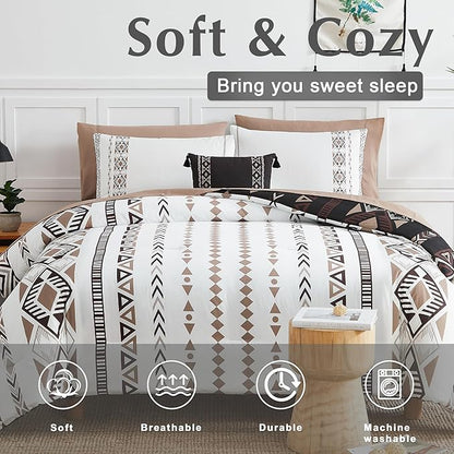 Geniospin Queen Comforter Set - 7 Pieces Reversible Bedding Set, Western Bed in A Bag, Lightweight Soft Aztec Bedding, All Season Bed Comforter Set with Sheets, Pillowcases & Shams